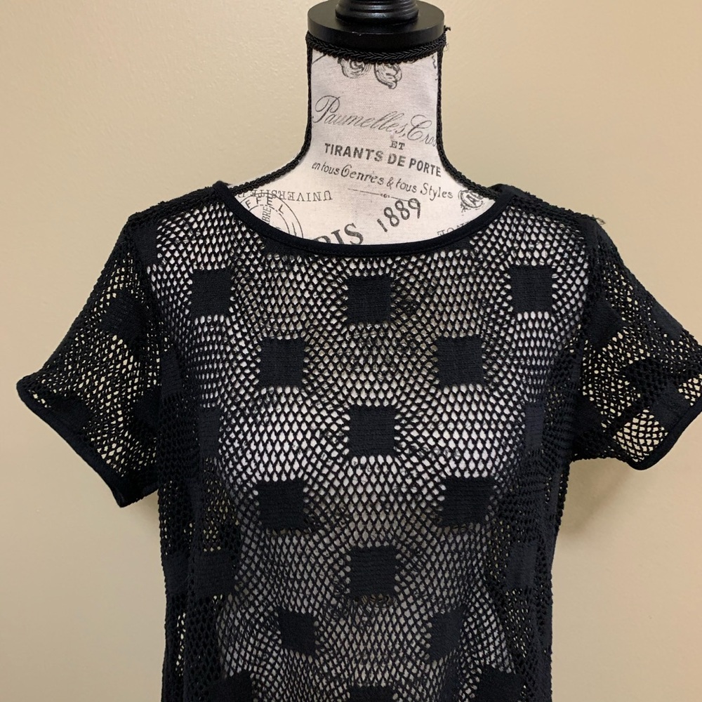Dotti Black Crochet Short Sleeve Swim Cover Up Size Small - Picture 2 of 9